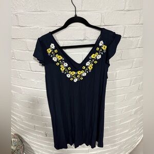 LOFT Midnight Blue Dress with Floral Patterns